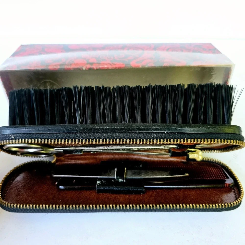 Vintage Gentleman's Leather Shoe Shine/Grooming Travel Nail Kit Mens Box M608.1